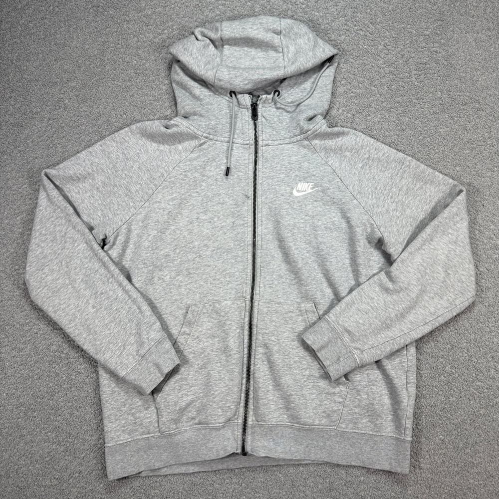 Nike Hoodie Men's Large Gray Fleece Full Zip Swoosh Spell Out Sportswear Gym
